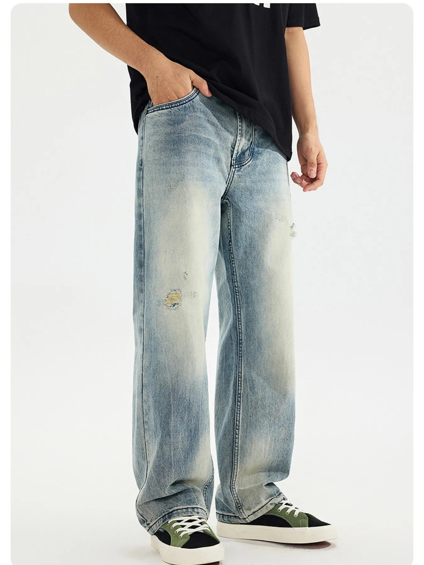 Men's Distressed Vintage Wash Loose Fit Jeans - Tailored Accord